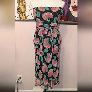 Betsey Johnson Black Maxi Dress with Pink Floral Design